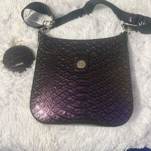 Metallic Purple Embossed Crossbody Bag with Coin Pouch
